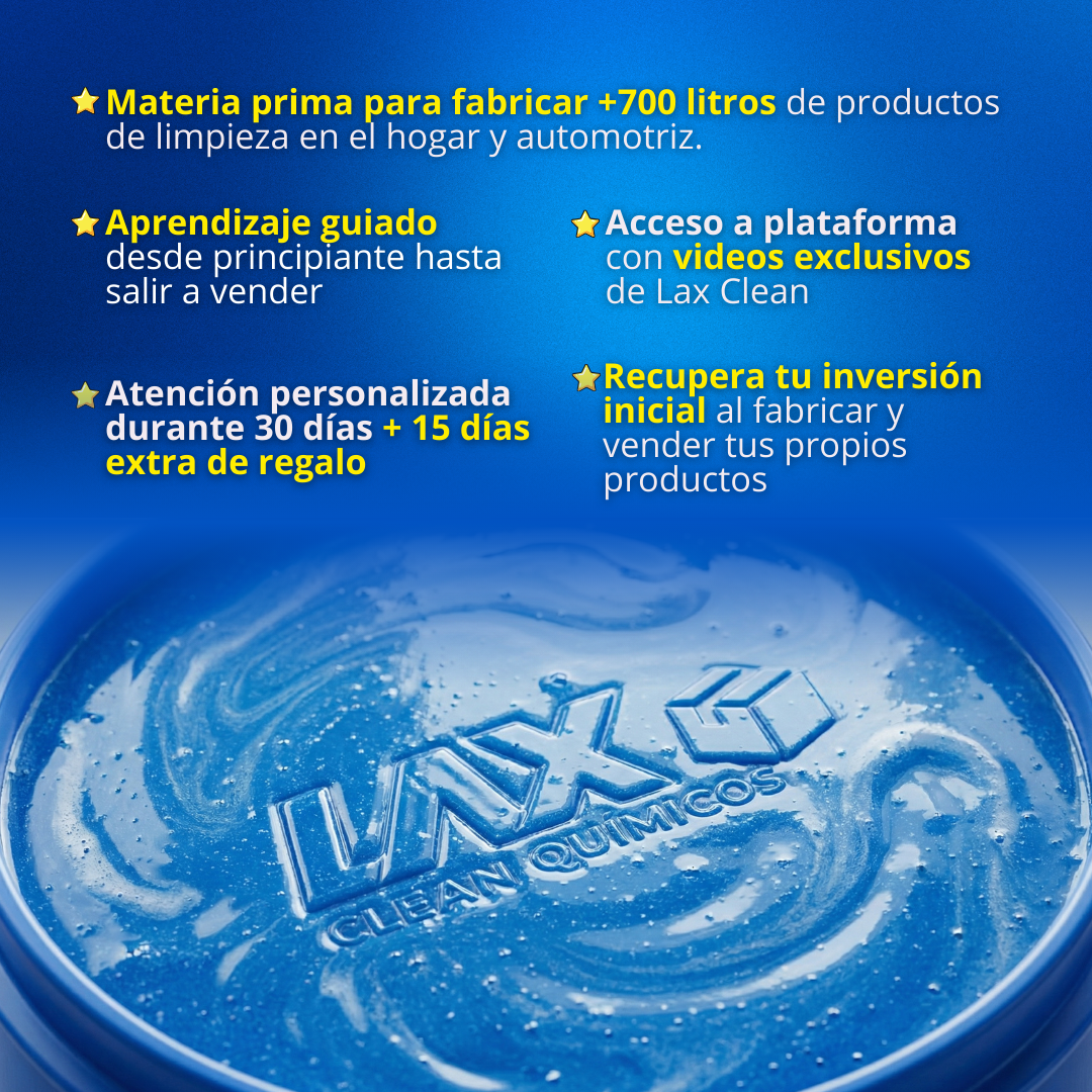 KIT HOGAR LAX CLEAN + CURSO ONLINE CON FÓRMULAS EN VIDEO + ATENCIÓN PERSONALIZADA 30 DÍAS