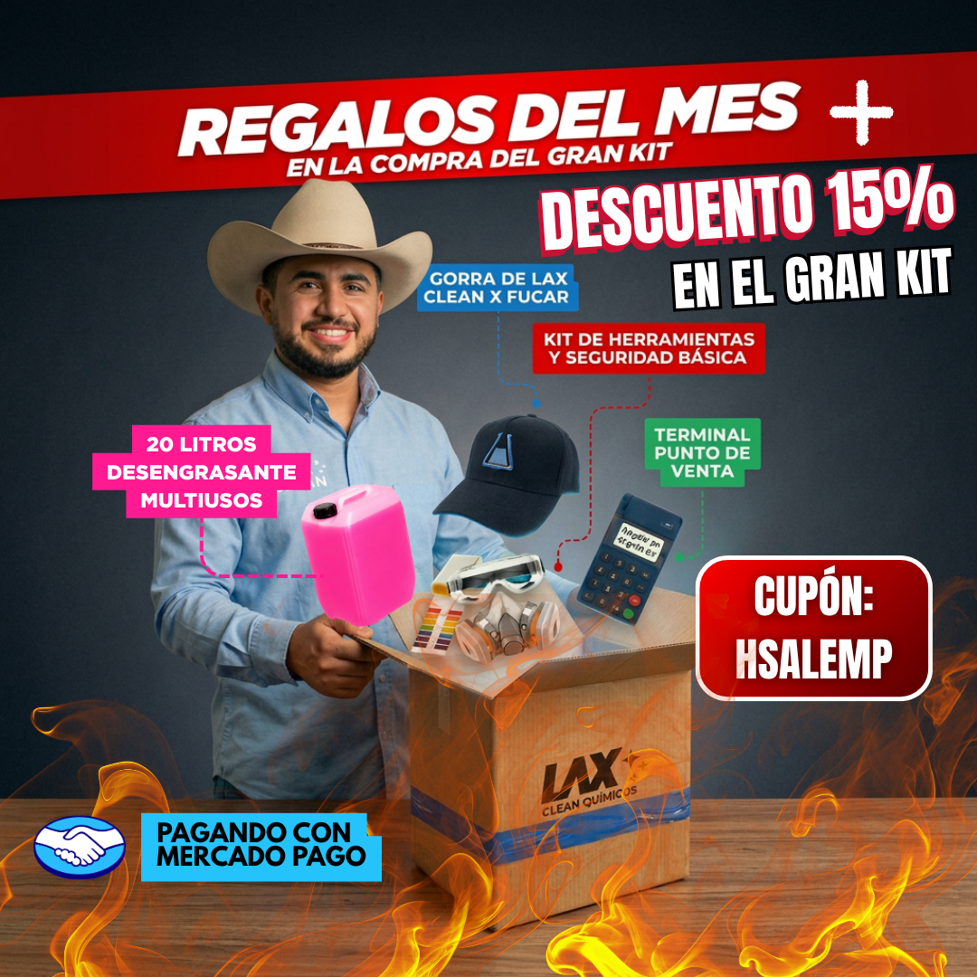 "GRAN KIT 2026" DE LAX CLEAN HOGAR Y AUTOMOTRIZ + 2 CURSOS ONLINE CON FÓRMULAS EN VIDEO CON ACTUALIZACIONES + ATENCIÓN PERSONALIZADA 45 DÍAS