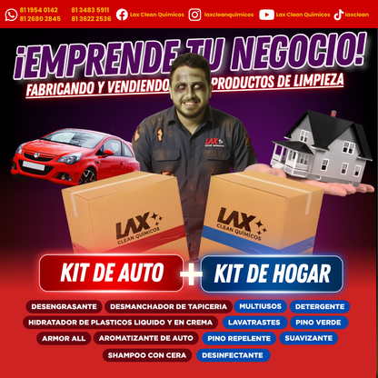 GRAN KIT DE LAX CLEAN HOGAR Y AUTOMOTRIZ + 2 CURSOS ONLINE CON FÓRMULAS EN VIDEO CON ACTUALIZACIONES + ATENCIÓN PERSONALIZADA 45 DÍAS