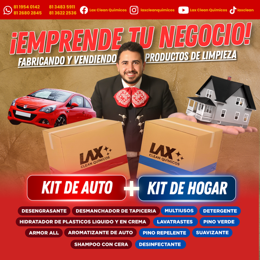 GRAN KIT DE LAX CLEAN HOGAR Y AUTOMOTRIZ + 2 CURSOS ONLINE CON FÓRMULAS EN VIDEO CON ACTUALIZACIONES + ATENCIÓN PERSONALIZADA 45 DÍAS