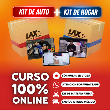 GRAN KIT DE LAX CLEAN HOGAR Y AUTOMOTRIZ + 2 CURSOS ONLINE CON FÓRMULAS EN VIDEO CON ACTUALIZACIONES + ATENCIÓN PERSONALIZADA 45 DÍAS