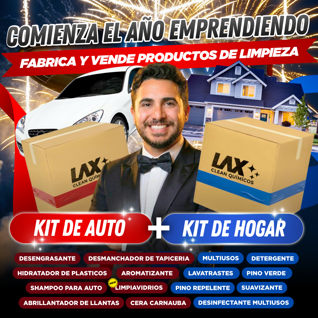 "GRAN KIT 2026" DE LAX CLEAN HOGAR Y AUTOMOTRIZ + 2 CURSOS ONLINE CON FÓRMULAS EN VIDEO CON ACTUALIZACIONES + ATENCIÓN PERSONALIZADA 45 DÍAS