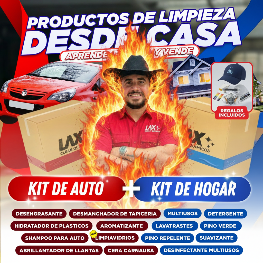 "GRAN KIT 2026" DE LAX CLEAN HOGAR Y AUTOMOTRIZ + 2 CURSOS ONLINE CON FÓRMULAS EN VIDEO CON ACTUALIZACIONES + ATENCIÓN PERSONALIZADA 45 DÍAS
