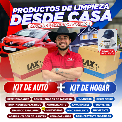 "GRAN KIT 2026" DE LAX CLEAN HOGAR Y AUTOMOTRIZ + 2 CURSOS ONLINE CON FÓRMULAS EN VIDEO CON ACTUALIZACIONES + ATENCIÓN PERSONALIZADA 45 DÍAS