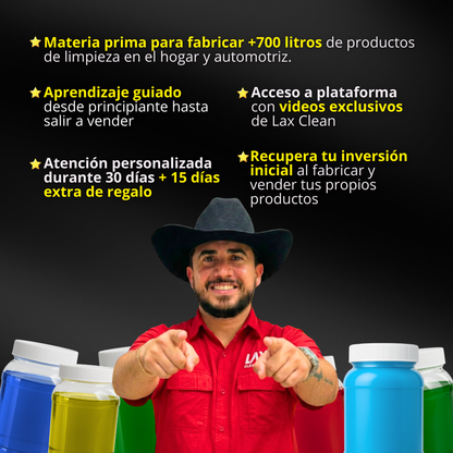 "GRAN KIT 2026" DE LAX CLEAN HOGAR Y AUTOMOTRIZ + 2 CURSOS ONLINE CON FÓRMULAS EN VIDEO CON ACTUALIZACIONES + ATENCIÓN PERSONALIZADA 45 DÍAS