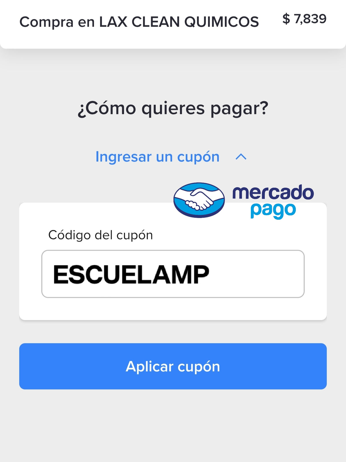 Desde de la app de mercado pago Ingresa el cupón 