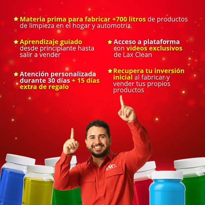 "EL BUEN KIT" DE LAX CLEAN HOGAR Y AUTOMOTRIZ + 2 CURSOS ONLINE CON FÓRMULAS EN VIDEO CON ACTUALIZACIONES + ATENCIÓN PERSONALIZADA 45 DÍAS