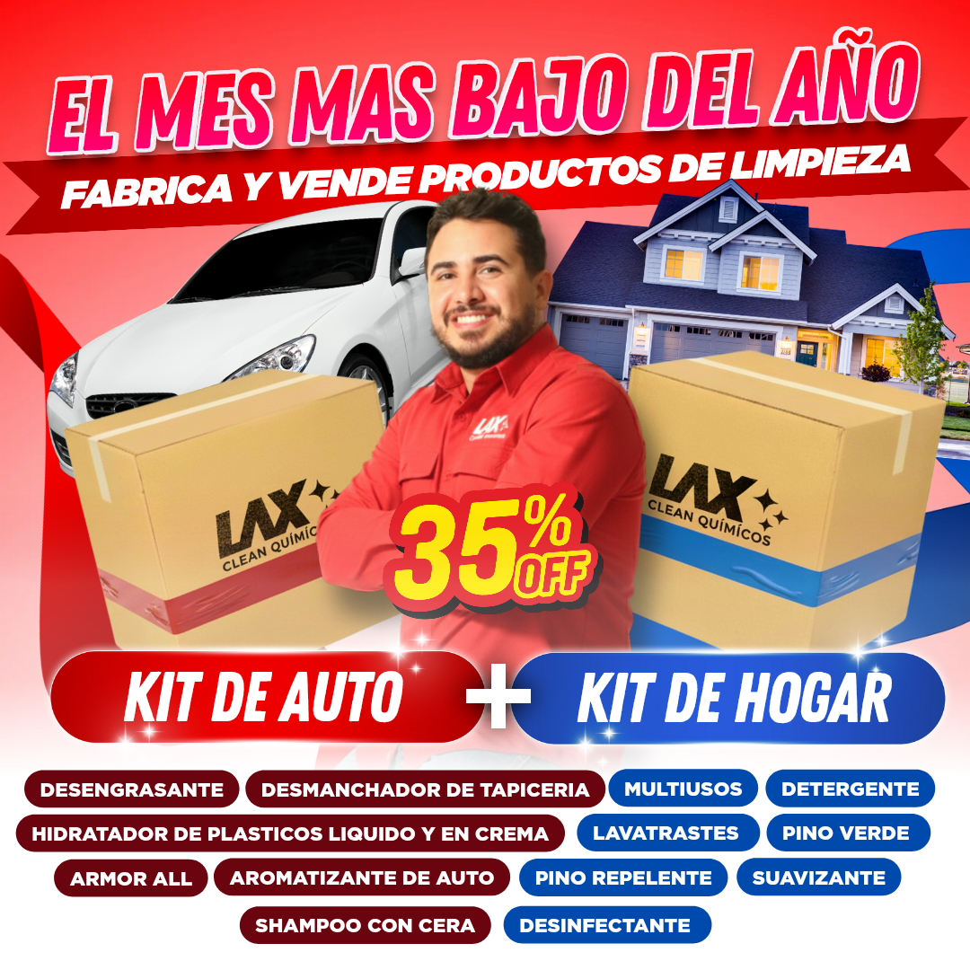 "EL BUEN KIT" DE LAX CLEAN HOGAR Y AUTOMOTRIZ + 2 CURSOS ONLINE CON FÓRMULAS EN VIDEO CON ACTUALIZACIONES + ATENCIÓN PERSONALIZADA 45 DÍAS