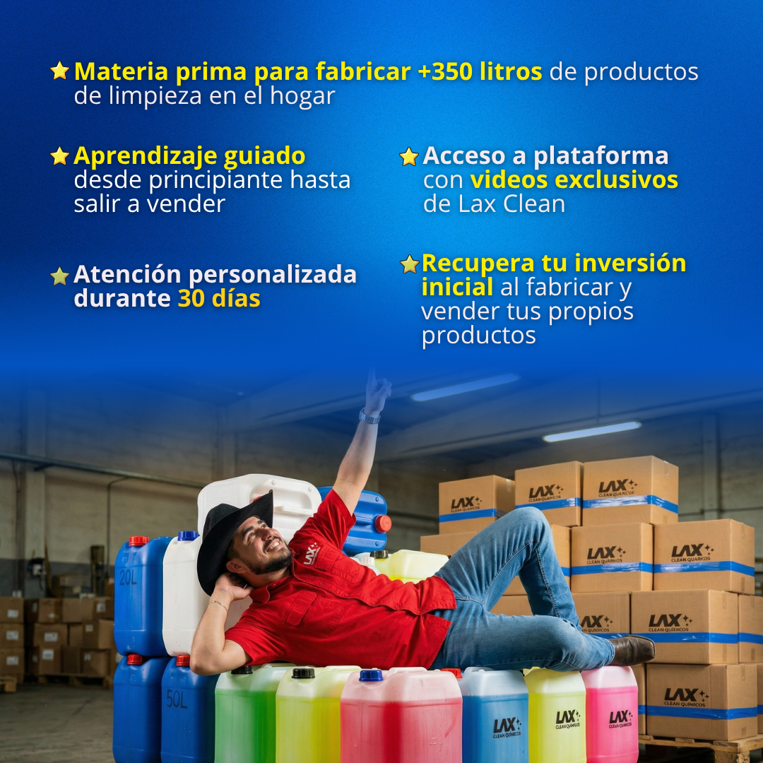 KIT HOGAR LAX CLEAN + CURSO ONLINE CON FÓRMULAS EN VIDEO + ATENCIÓN PERSONALIZADA 30 DÍAS