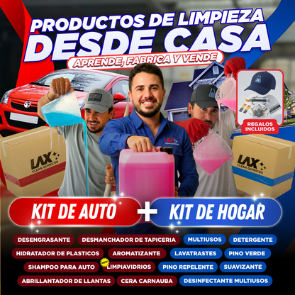 "GRAN KIT 2026" DE LAX CLEAN HOGAR Y AUTOMOTRIZ + 2 CURSOS ONLINE CON FÓRMULAS EN VIDEO CON ACTUALIZACIONES + ATENCIÓN PERSONALIZADA 45 DÍAS